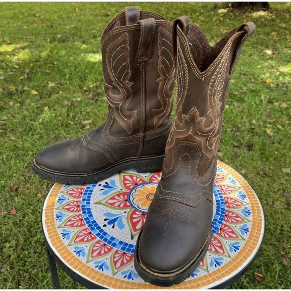Cody James Western Work Boots Men’s Sz 8.5 D Soft Toe Bark Brown Leather C9RR2 - Picture 1 of 9